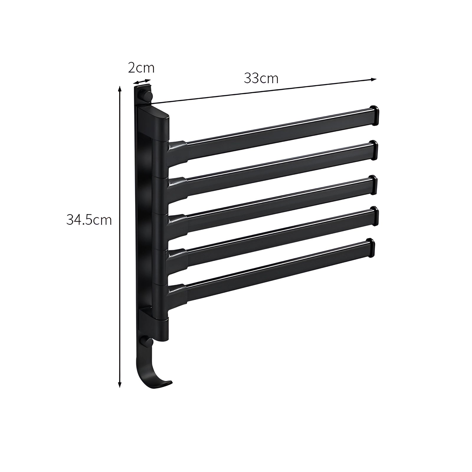 Moktan Sabai Wall-Mounted Black Towel Rack – 5 Swivel Arms Space-Saving Bathroom Organizer