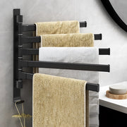 Moktan Sabai Wall-Mounted Black Towel Rack – 5 Swivel Arms Space-Saving Bathroom Organizer