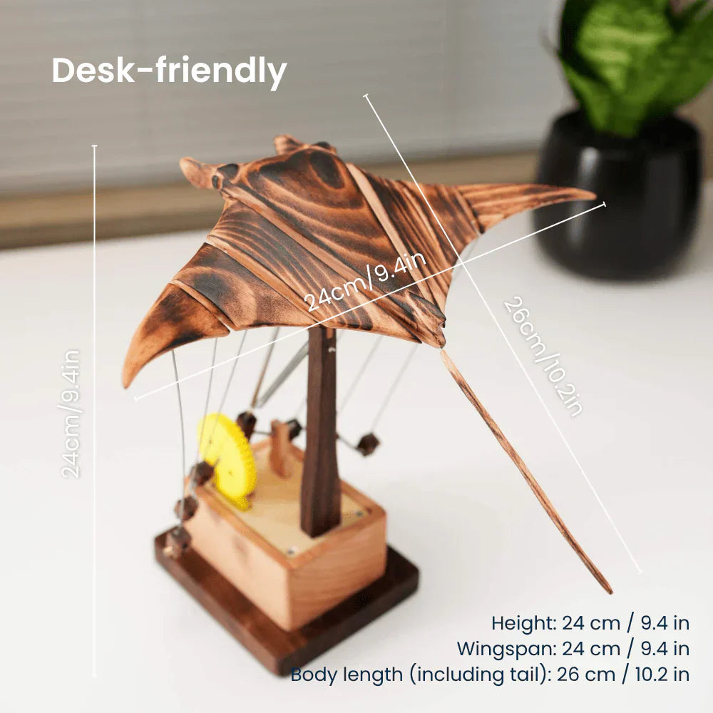 Moktan Sabai Artisan Wooden Manta Ray Automaton Retro Kinetic Desk Display Sculpture