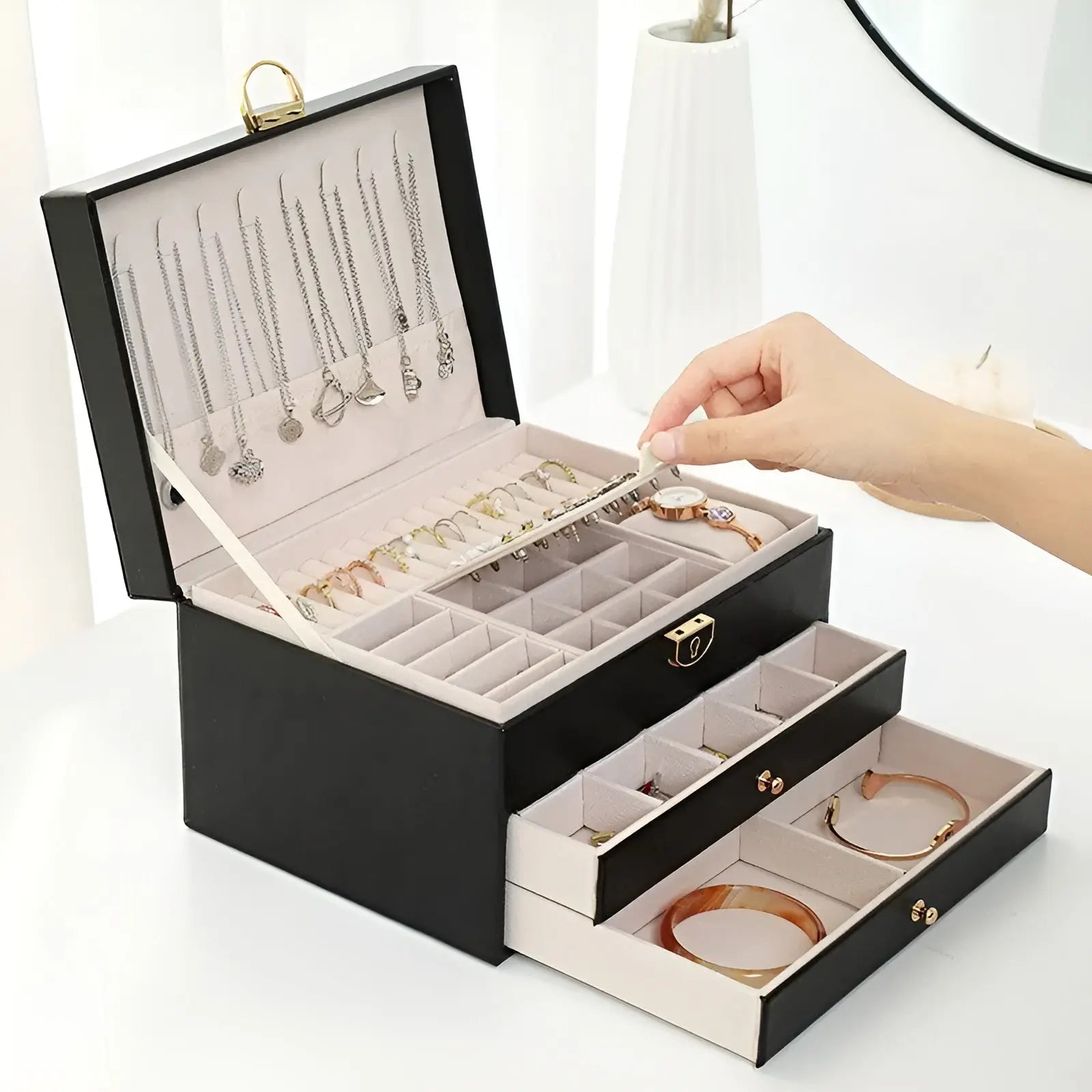 Moktan Sabai PU Leather Jewelry Box Organizer Multi Layer Jewelry Storage Case with Compartments