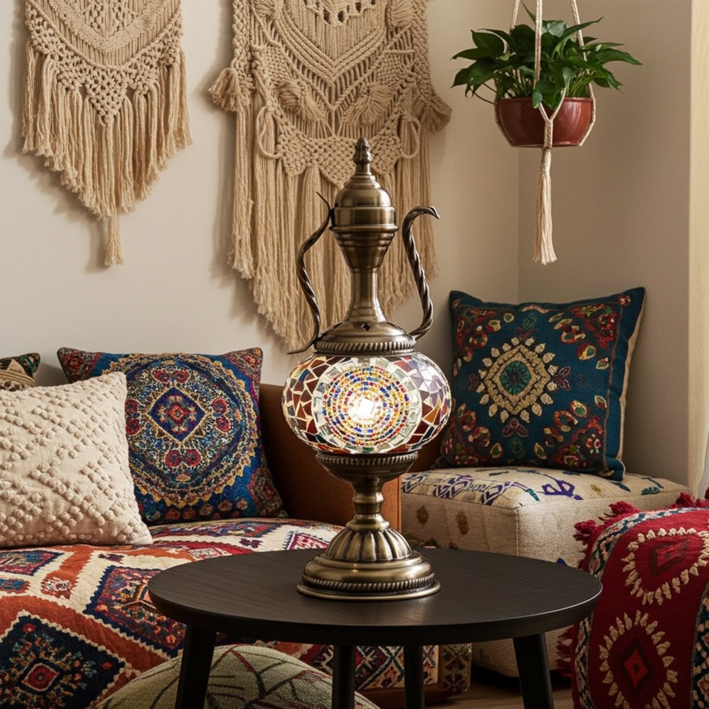 Moktan Sabai Turkish Mosaic Table Lamp Handcrafted Glass Vintage Mediterranean Romantic Bedside Light