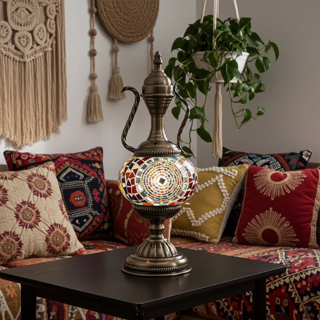 Moktan Sabai Turkish Mosaic Table Lamp Handcrafted Glass Vintage Mediterranean Romantic Bedside Light