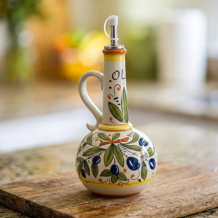Moktan Sabai Ceramic Olive Oil Bottle | Mediterranean Dispenser Berries