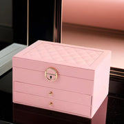 Moktan Sabai PU Leather Jewelry Box Organizer Multi Layer Jewelry Storage Case with Compartments Pink