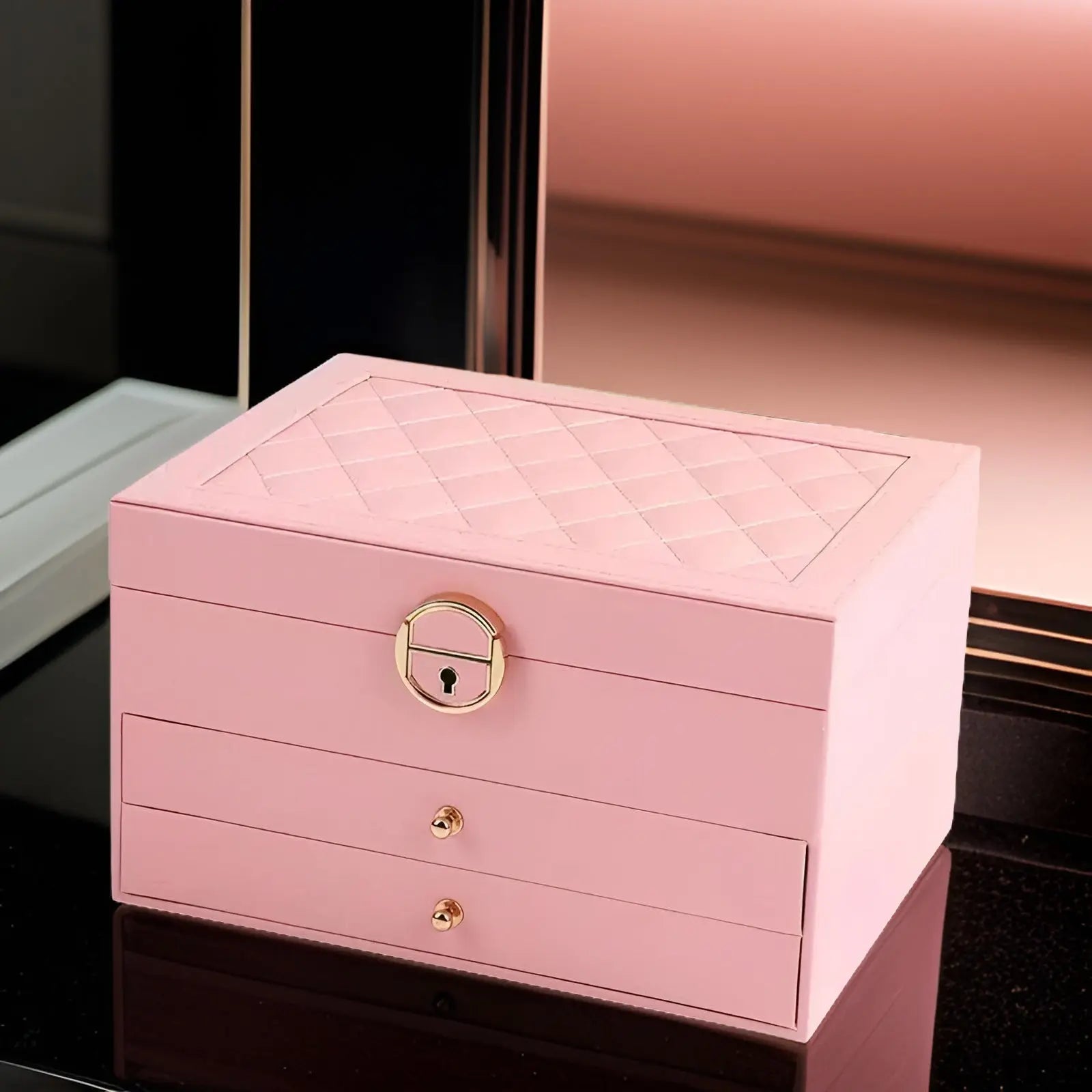 Moktan Sabai PU Leather Jewelry Box Organizer Multi Layer Jewelry Storage Case with Compartments Pink