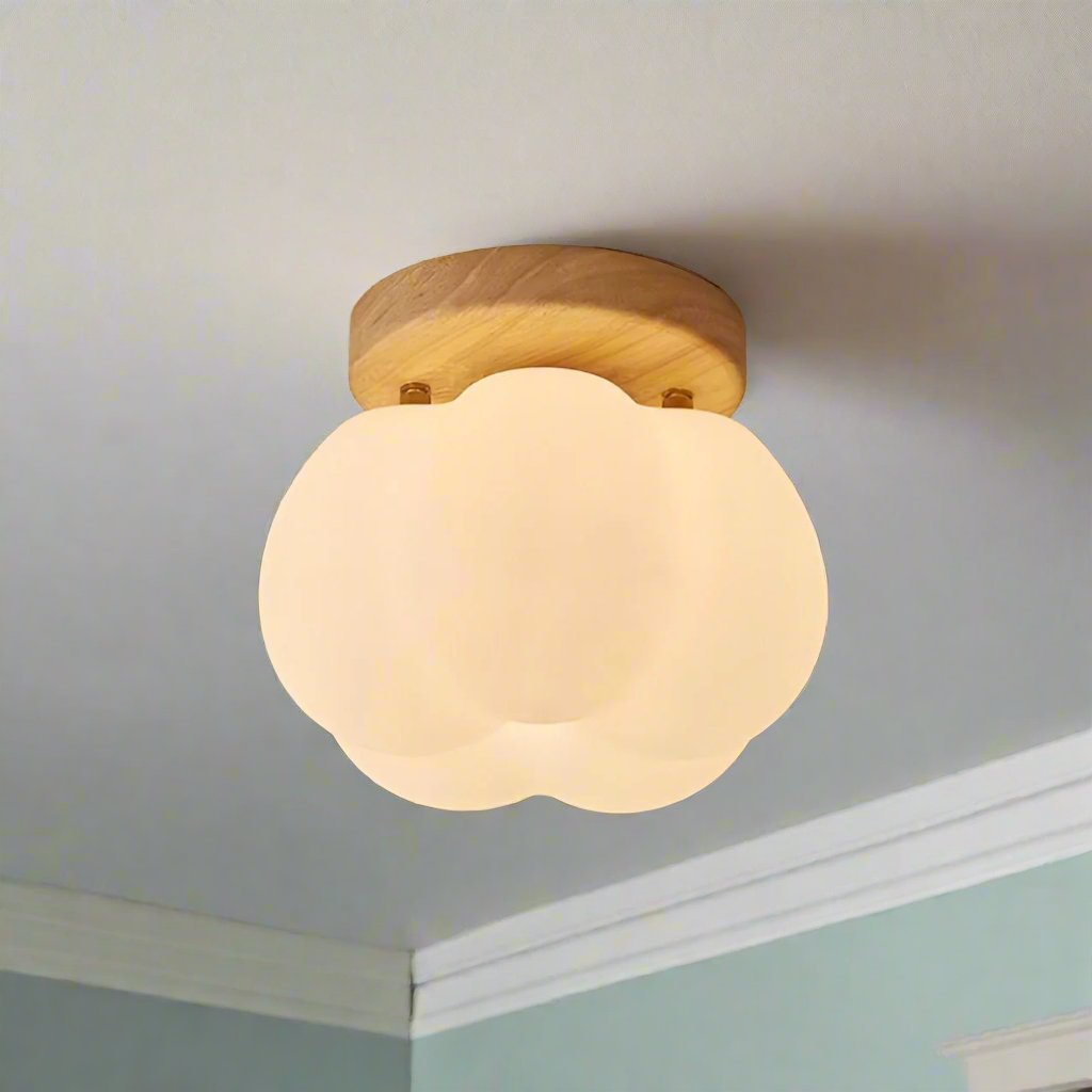 Moktan Sabai Pumpkin Flush Mount Ceiling Light Modern Round LED Ceiling Lamp A- Wooden Color