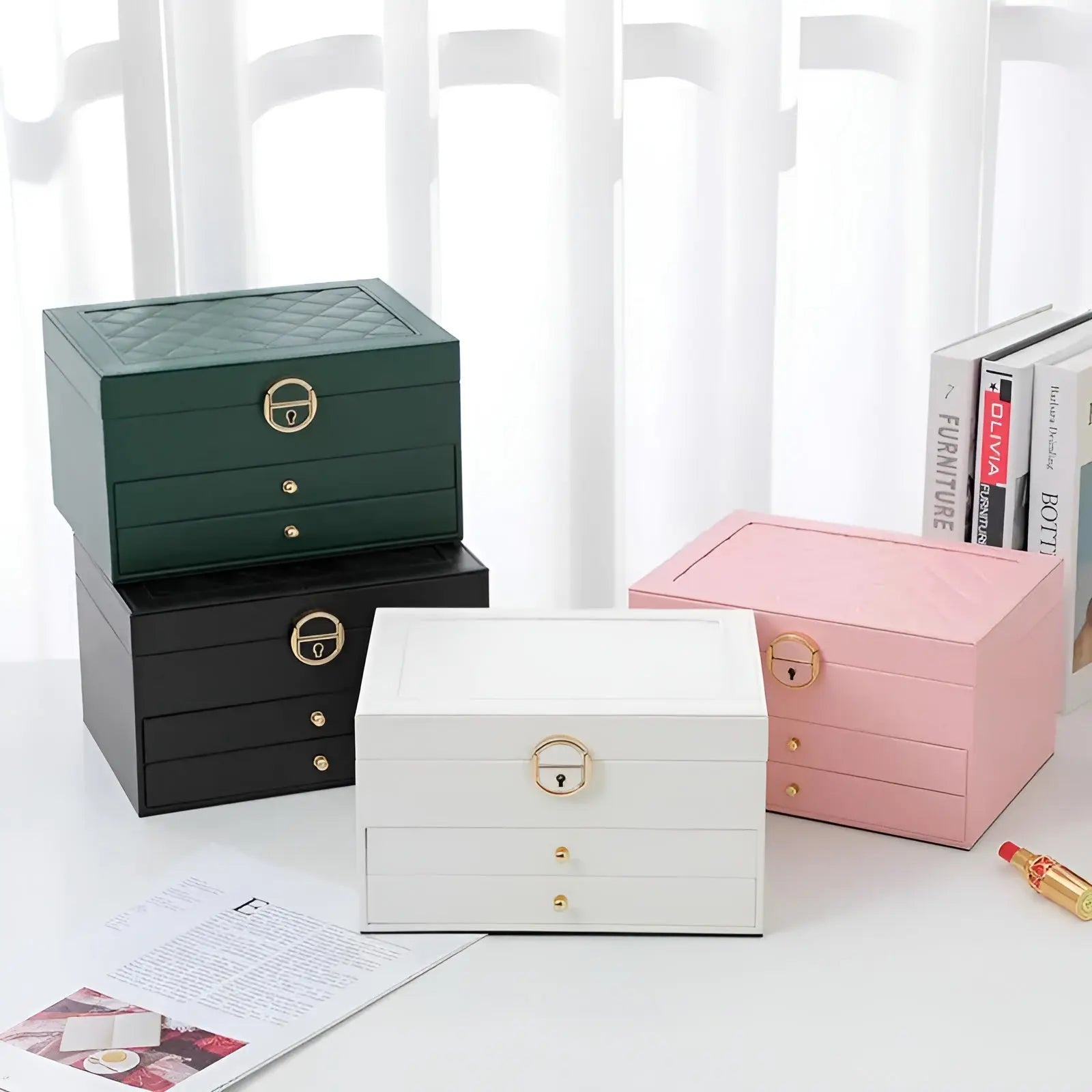 Moktan Sabai PU Leather Jewelry Box Organizer Multi Layer Jewelry Storage Case with Compartments