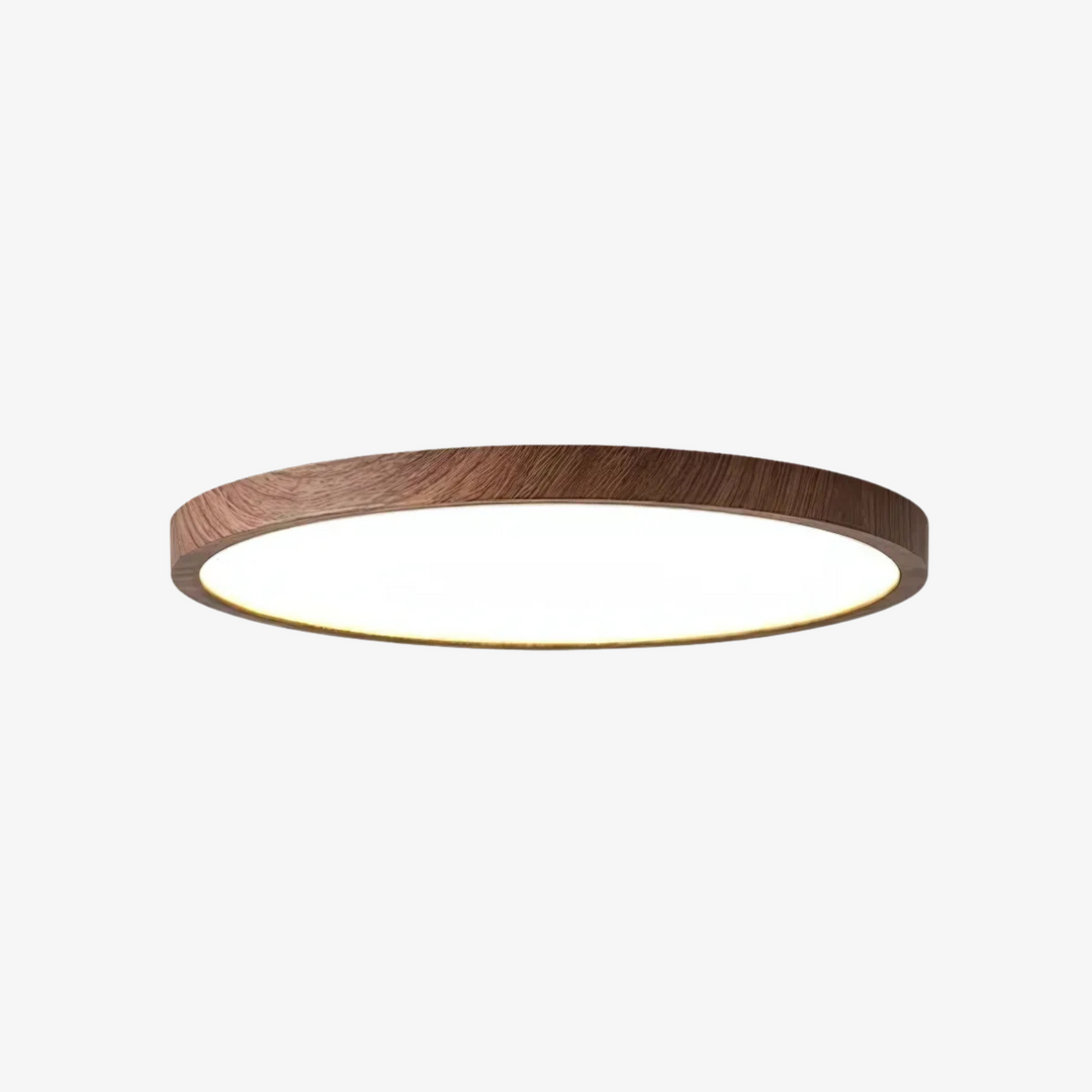 Moktan Sabai Ultra-Thin Flush Mount Ceiling Light with Wood Frame – LED Indoor Lighting for Modern Interiors Dark Wood