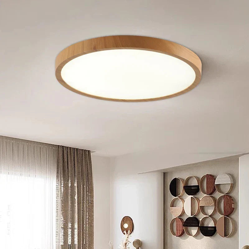 Moktan Sabai Ultra-Thin Flush Mount Ceiling Light with Wood Frame – LED Indoor Lighting for Modern Interiors