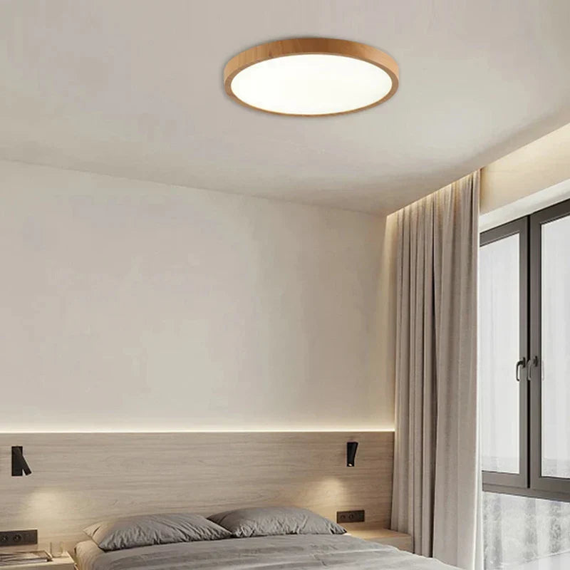Moktan Sabai Ultra-Thin Flush Mount Ceiling Light with Wood Frame – LED Indoor Lighting for Modern Interiors
