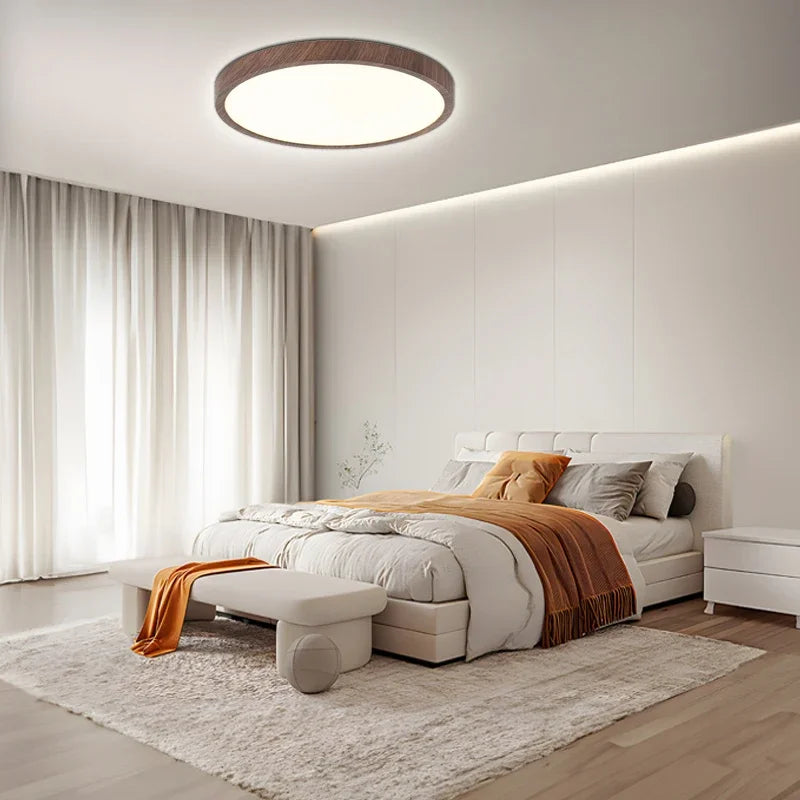 Moktan Sabai Ultra-Thin Flush Mount Ceiling Light with Wood Frame – LED Indoor Lighting for Modern Interiors