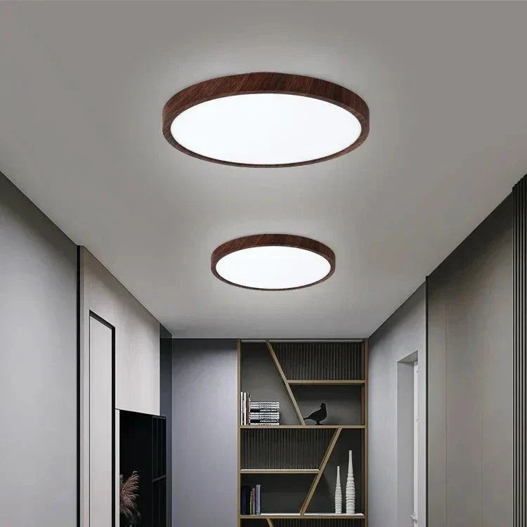 Moktan Sabai Ultra-Thin Flush Mount Ceiling Light with Wood Frame – LED Indoor Lighting for Modern Interiors