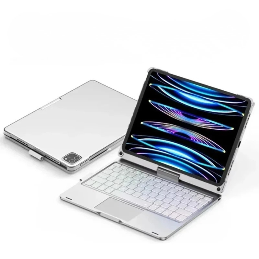 Moktan Sabai Magic Keyboard Case iPad 11th Gen 2025 iPad Air 11/13 Backlit 360° iPad 11 2025 Silver English layout