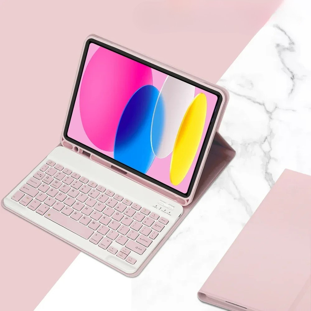 Moktan Sabai iPad 10th Gen 10.9 Keyboard Case Detachable Bluetooth Keyboard Tablet Cover Pink