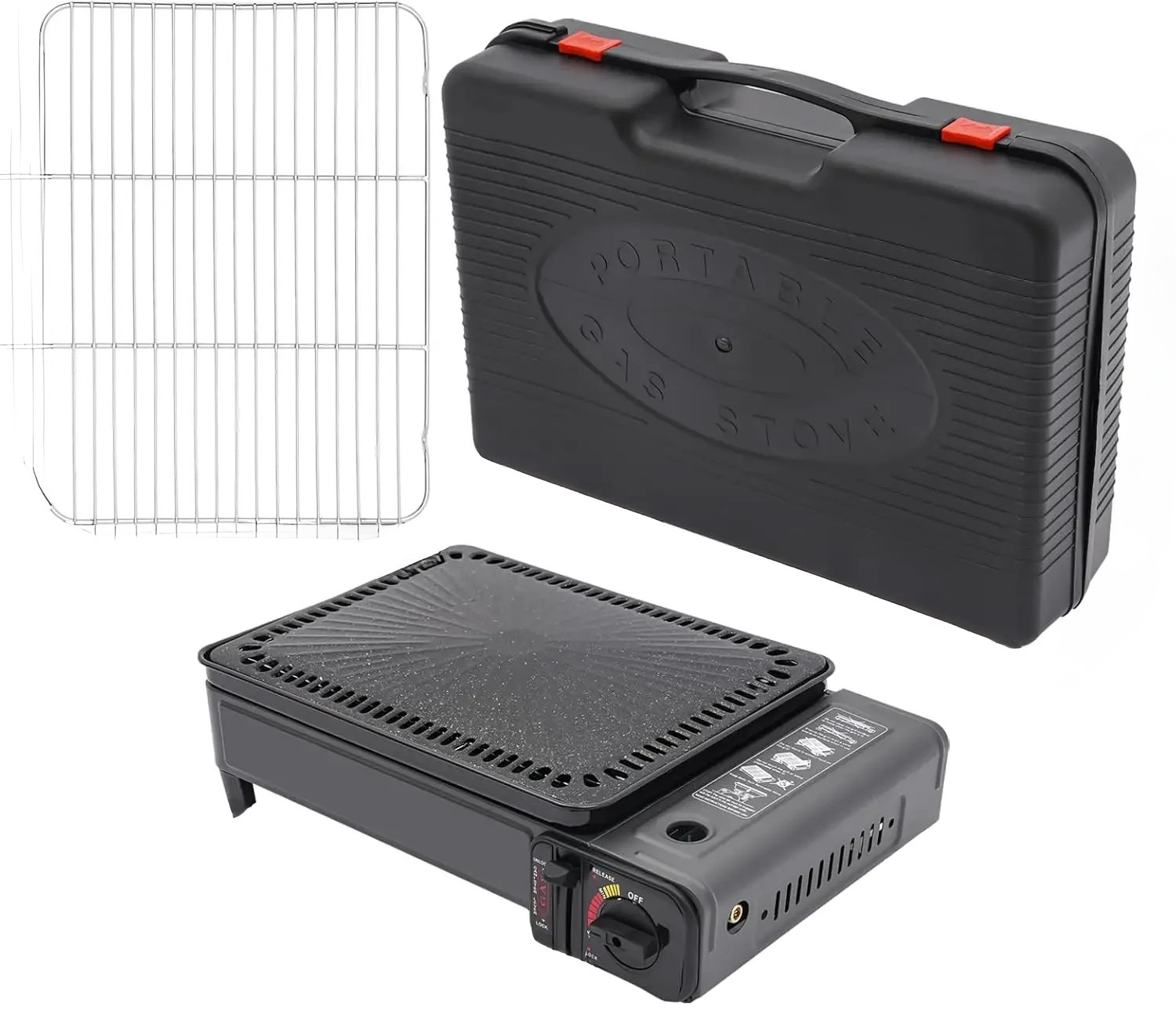 Moktan Sabai Portable Butane Grill Stove with Grill Net Outdoor Camping Traveling Trekking BBQ United States black