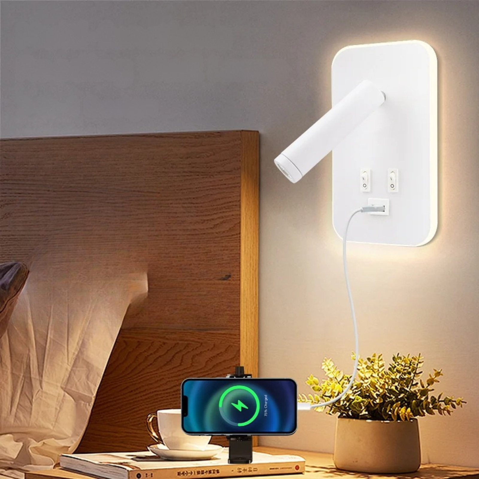 Moktan Sabai Bedside LED Wall Reading Lamp with USB Port Switch Rotatable Wall Sconce With USB Port 1 Black