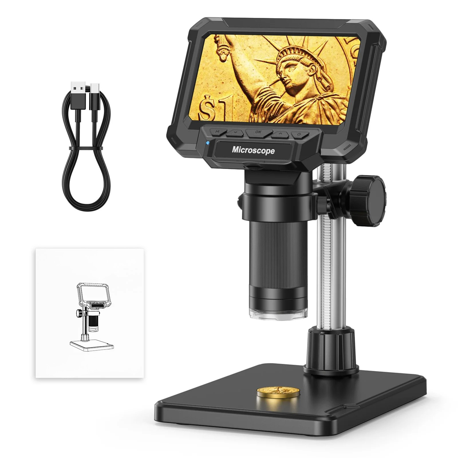 Moktan Sabai 4.3 Inch Coin Microscope 1920P HD with LED for PCB Repair PC View without side lights 1600X