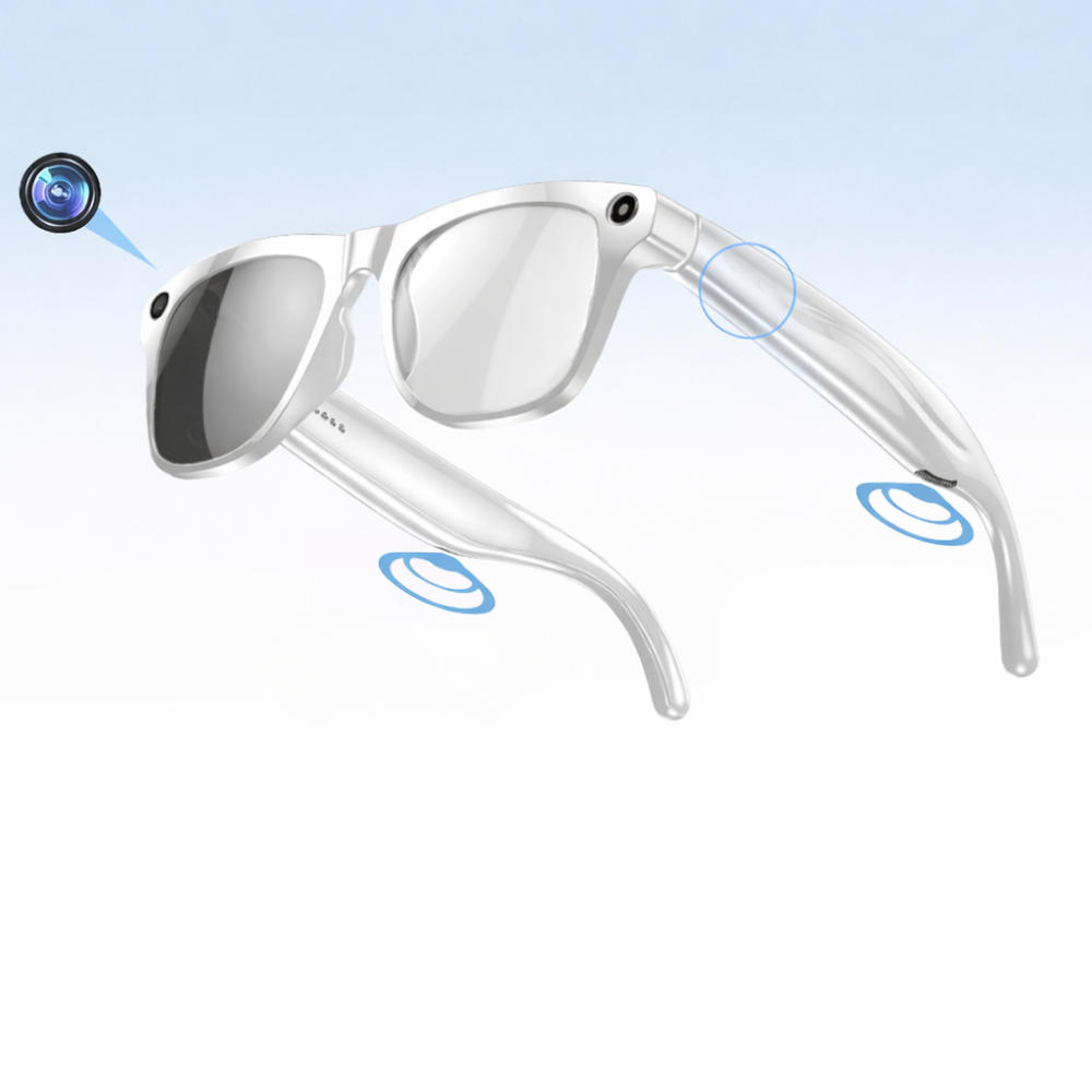 Moktan Sabai AI Smart Glasses Photochromic Camera Bluetooth Call Music Voice Assistant Photochromic White