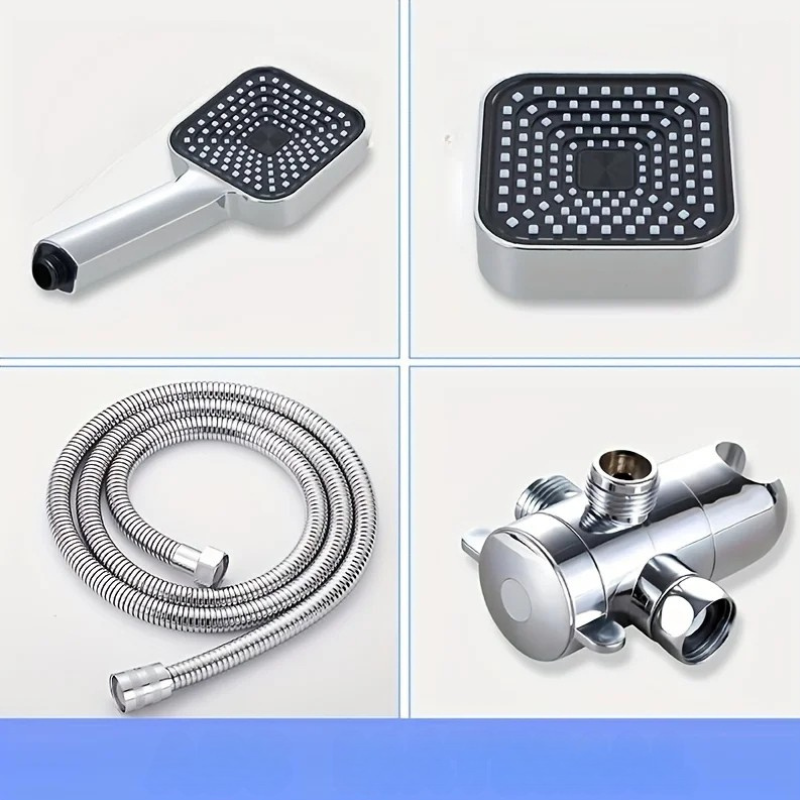 Moktan Sabai High-Flow 2-in-1 Handheld & Rain Shower Head Set Square Wall-Mounted Bathroom Chrome 4 inch