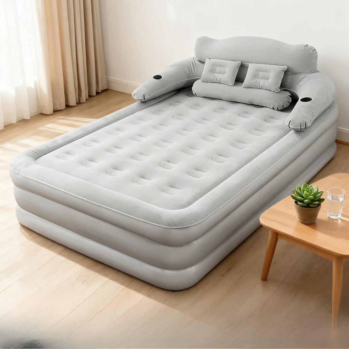 Moktan Sabai Gray 2-Person Inflatable Air Mattress 48cm High Folding Bed for Camping Home