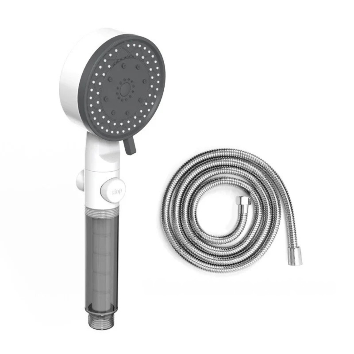 Moktan Sabai High Pressure Water Saving Shower Head Handheld with 10 Spray Modes Filter Nozzle White Hose Set