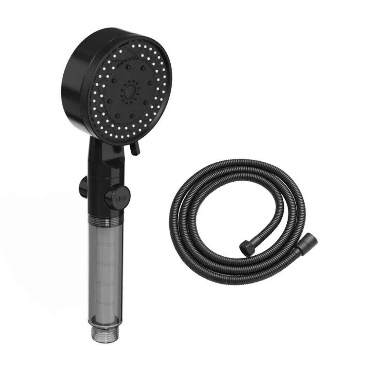 Moktan Sabai High Pressure Water Saving Shower Head Handheld with 10 Spray Modes Filter Nozzle Black Hose Set