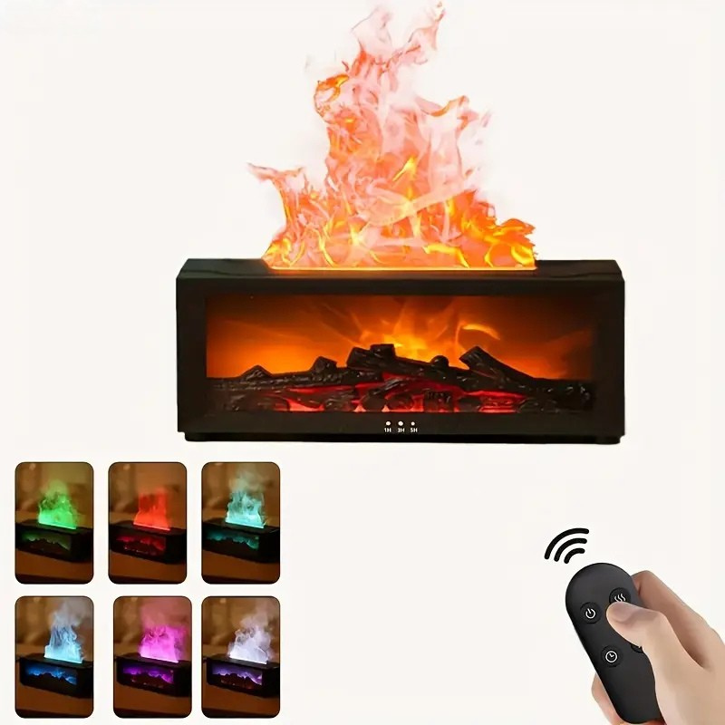 Moktan Sabai USB-Powered Fireplace Air Freshener with LED Flame Effect for Home & Office Black