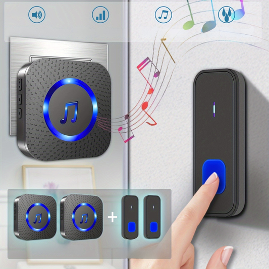 Wireless Doorbell System with 2 Transmitters & 2 Plug-in Receivers, 1000ft Range