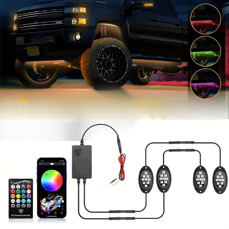 Moktan Sabai Truck Rock Lights RGB LED Kit – Dual Control Neon Underglow for Off-Road SUV/ATV 4pcs