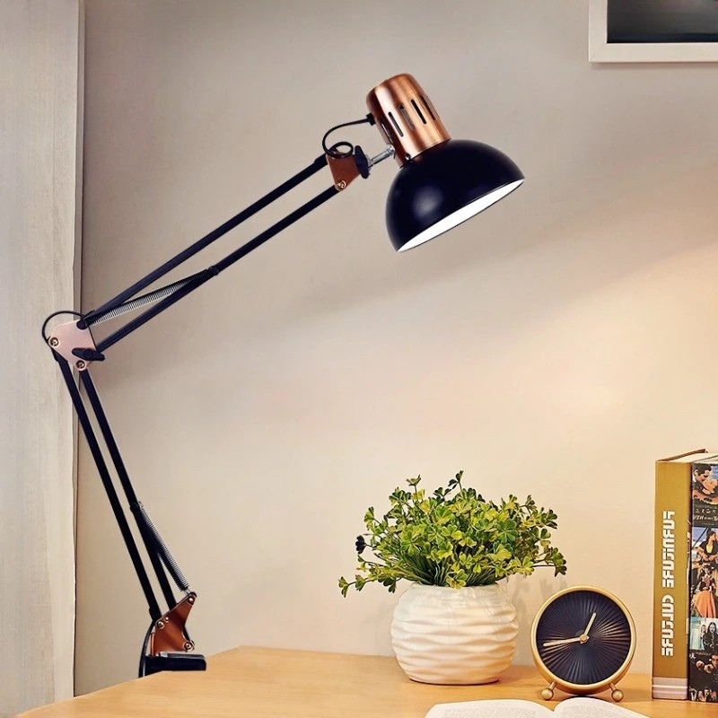 Moktan Sabai Industrial Foldable LED Table Lamp with Clamp Telescopic Swing Arm for Desk