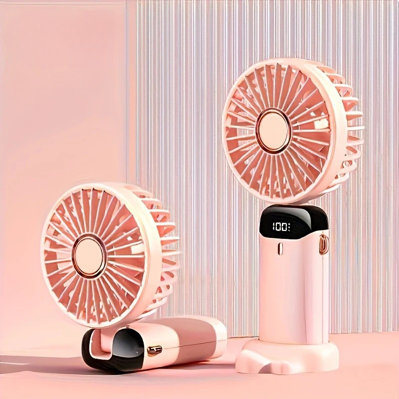 Moktan Sabai Compact Mini Fan | Small Desk Fan with 6-Speed Settings | USB Rechargeable for Ultimate Portability and Comfort Pink