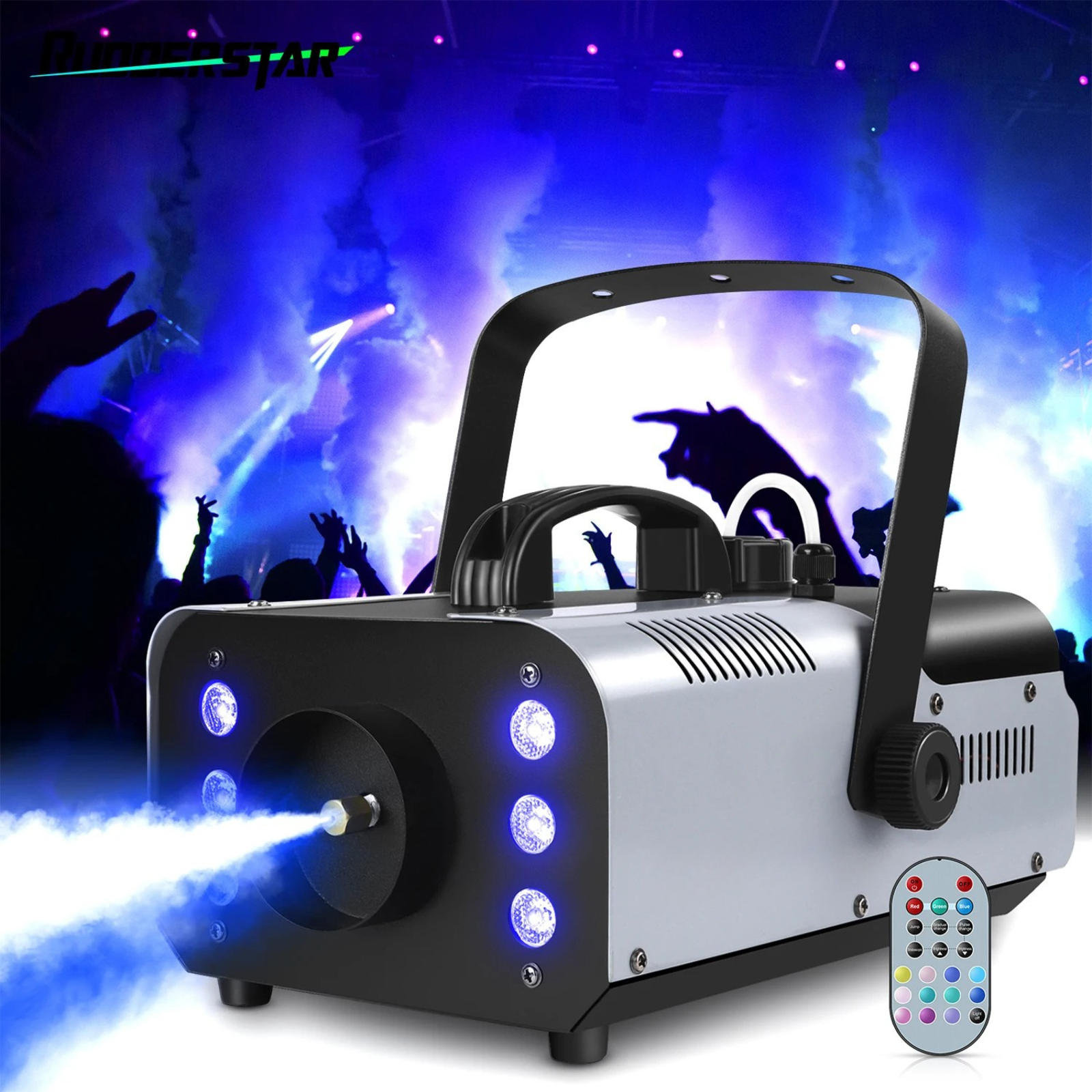 Moktan Sabai 1200W Smoke Fog Machine with RGB 6LEDs Remote Stage Haze Generator for Parties