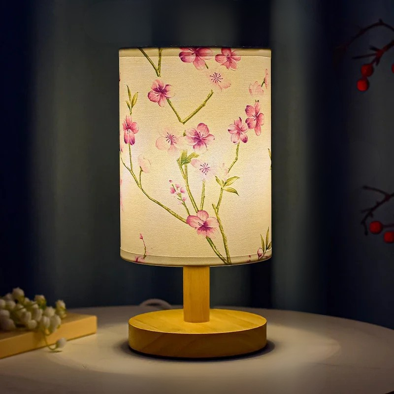 LED Square Table Lamp Dimmable Bedside Light Fabric Shade Chinese Style Decor