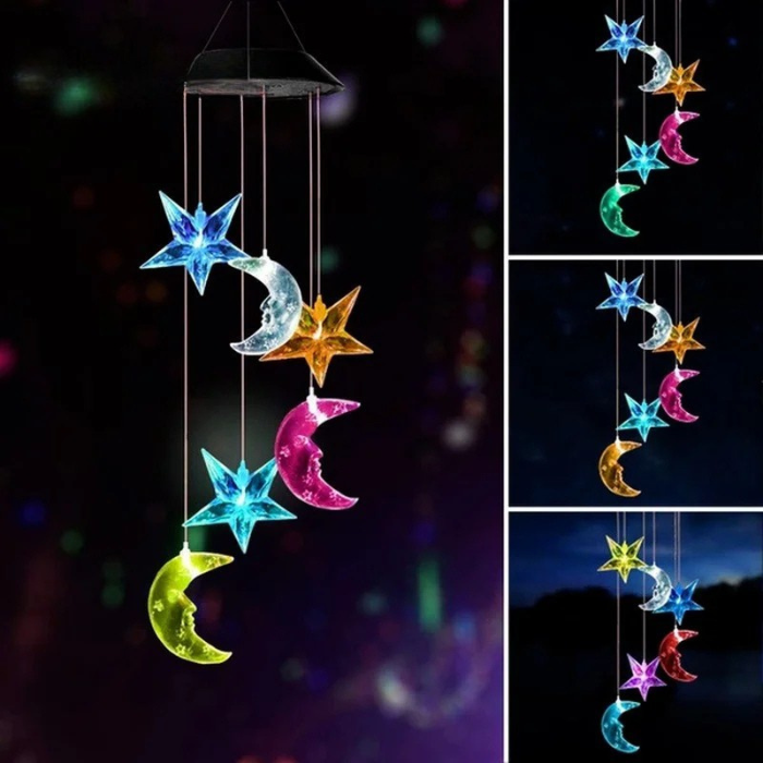 Moktan Sabai Solar LED Wind Chime Crystal Ball Color Changing Garden Hanging Light Star moon