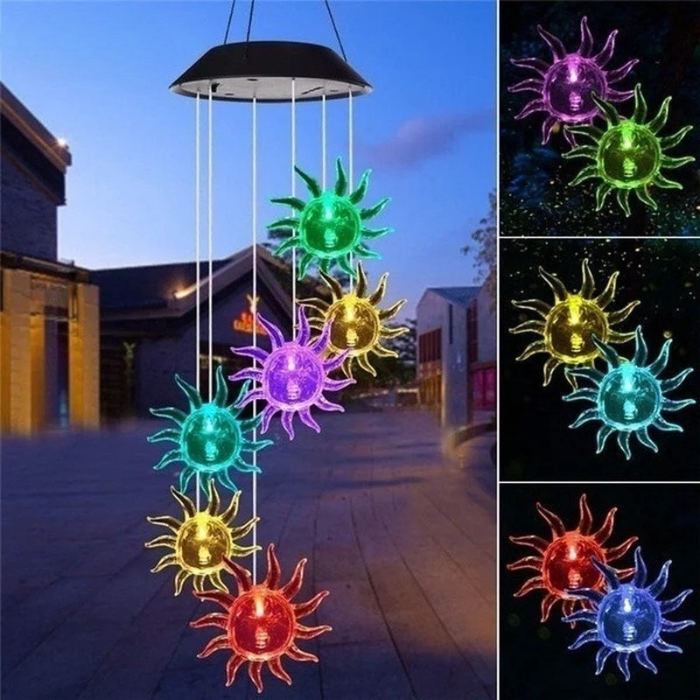 Moktan Sabai Solar LED Wind Chime Crystal Ball Color Changing Garden Hanging Light Sun flower