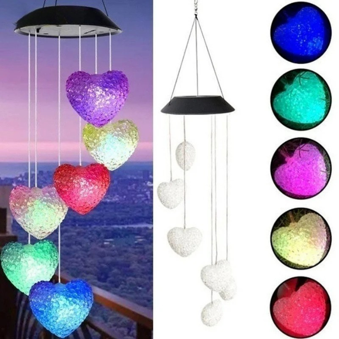 Moktan Sabai Solar LED Wind Chime Crystal Ball Color Changing Garden Hanging Light Heart