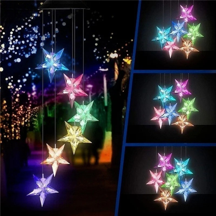 Moktan Sabai Solar LED Wind Chime Crystal Ball Color Changing Garden Hanging Light star