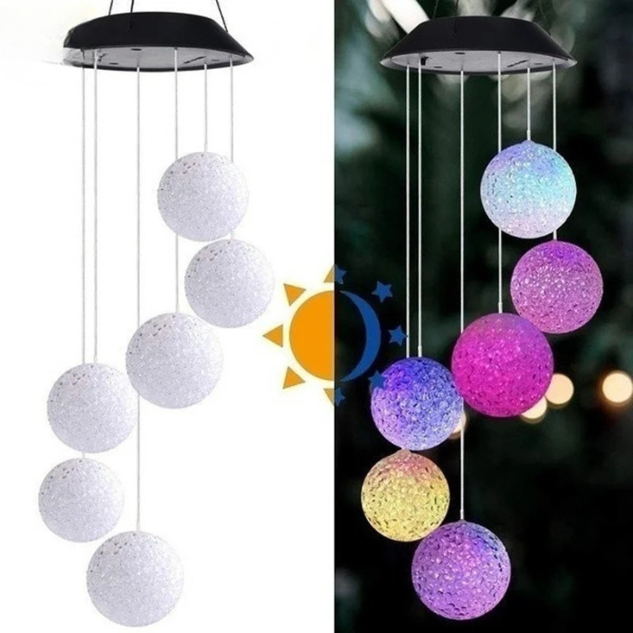 Moktan Sabai Solar LED Wind Chime Crystal Ball Color Changing Garden Hanging Light Rice balls