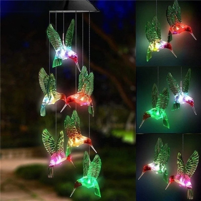 Moktan Sabai Solar LED Wind Chime Crystal Ball Color Changing Garden Hanging Light Hummingbird