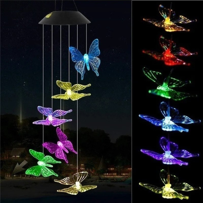 Moktan Sabai Solar LED Wind Chime Crystal Ball Color Changing Garden Hanging Light Butterfly