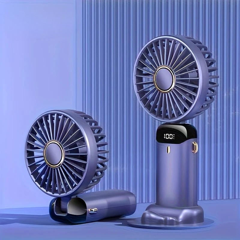 Moktan Sabai Compact Mini Fan | Small Desk Fan with 6-Speed Settings | USB Rechargeable for Ultimate Portability and Comfort Blue