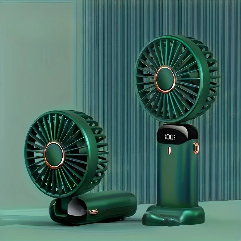 Moktan Sabai Compact Mini Fan | Small Desk Fan with 6-Speed Settings | USB Rechargeable for Ultimate Portability and Comfort Green