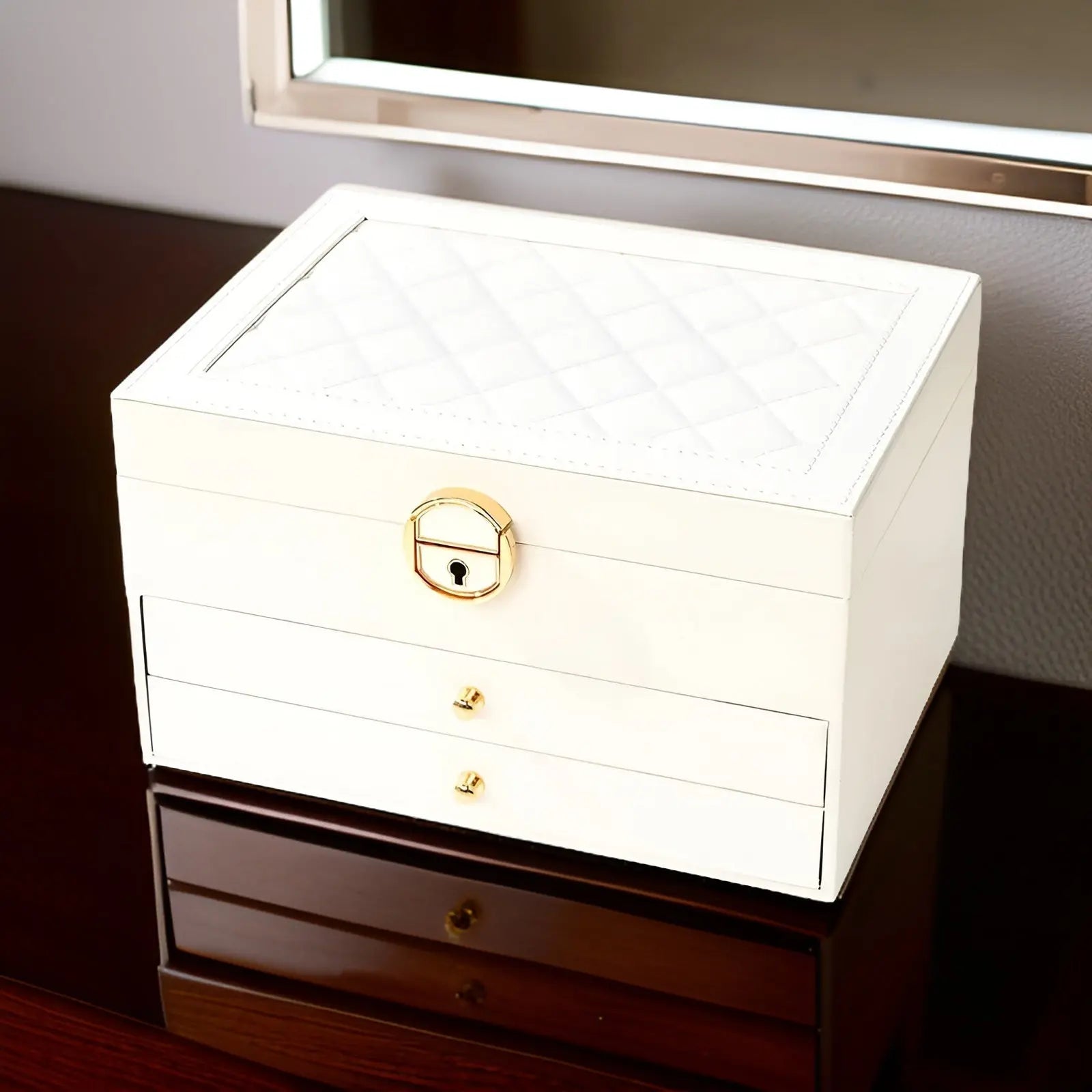 Moktan Sabai PU Leather Jewelry Box Organizer Multi Layer Jewelry Storage Case with Compartments White