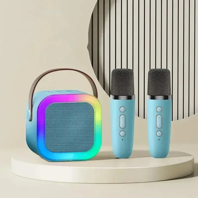 Moktan Sabai Bluetooth Karaoke Machine for Kids & Family with Wireless Mics LED Lights Blue 2 Mic