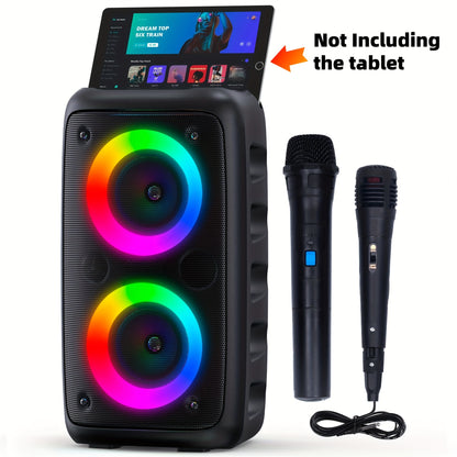 Karaoke Machine with Wireless & Wired Mics, Bluetooth Speaker with LED Lights for Party & Home