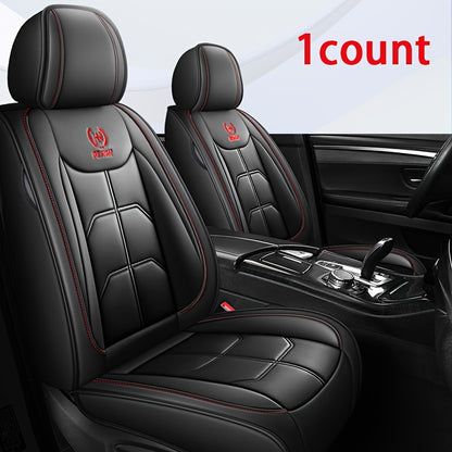 Black PU Leather Front Car Seat Covers – Red Stitching for Sedans, SUVs, Trucks