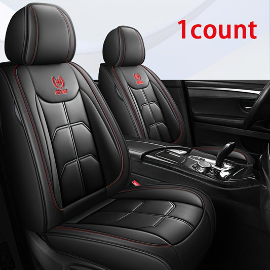 Black PU Leather Front Car Seat Covers – Red Stitching for Sedans, SUVs, Trucks