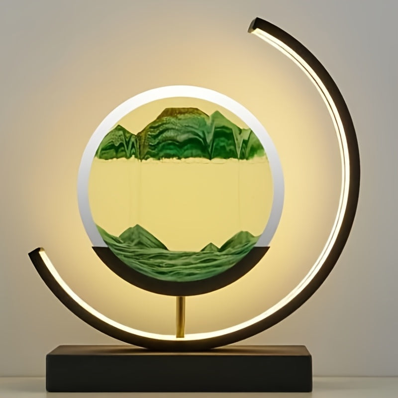 Moktan Sabai Sandscape Hourglass Table Lamp – Moving Sand Art LED Gift Light for Decor Green