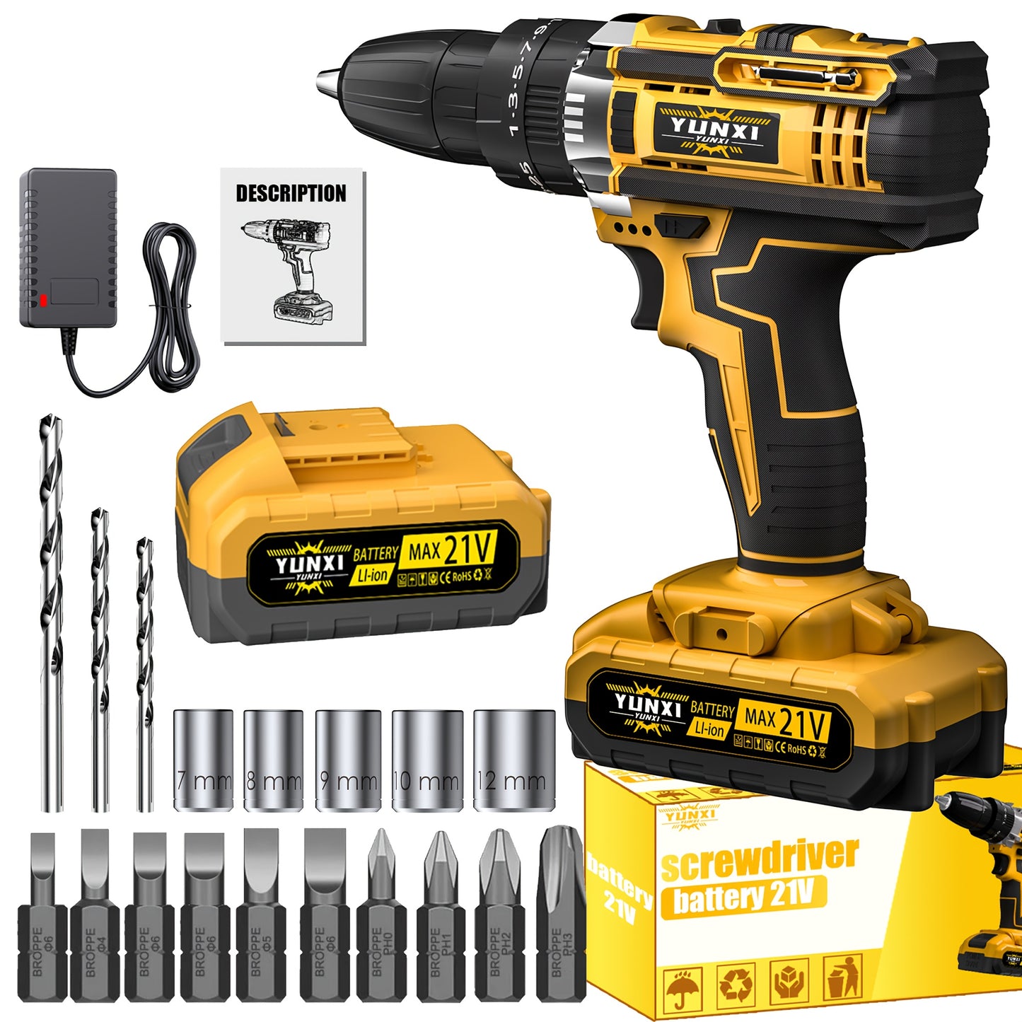 21V Cordless Impact Wrench Drill – Brushless, 4000mAh, Kit w/ Case & Sockets