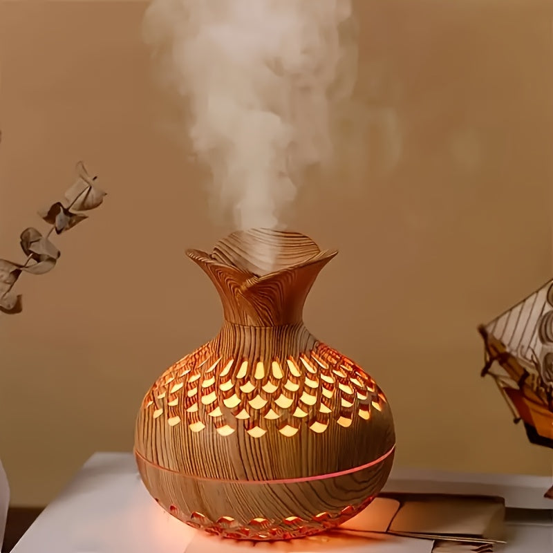 Moktan Sabai Wood Grain USB Humidifier – Essential Oil Diffuser & Lamp for Desk or Bedroom